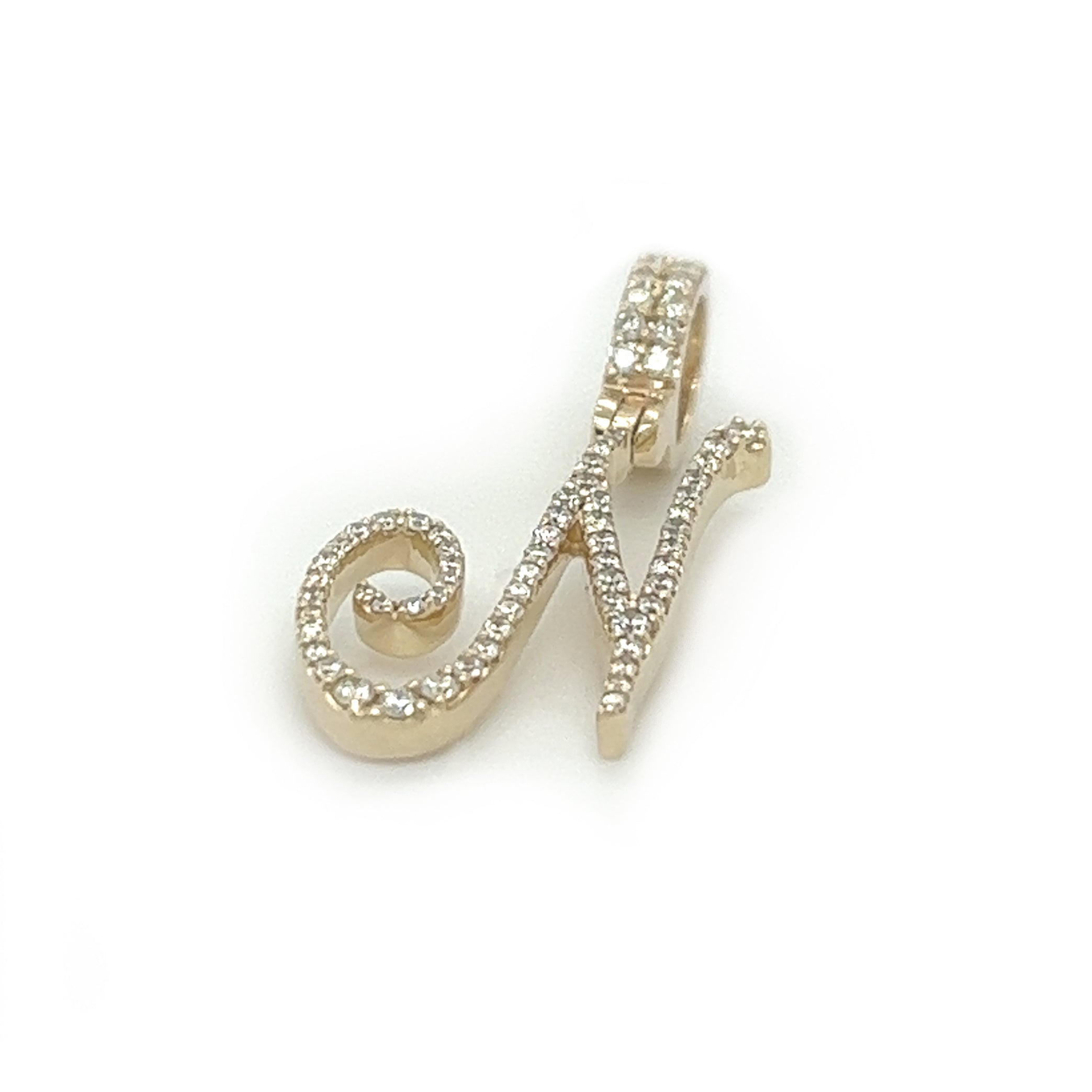 Diamond Cursive Letter "N" Pendant - White Carat - USA & Canada