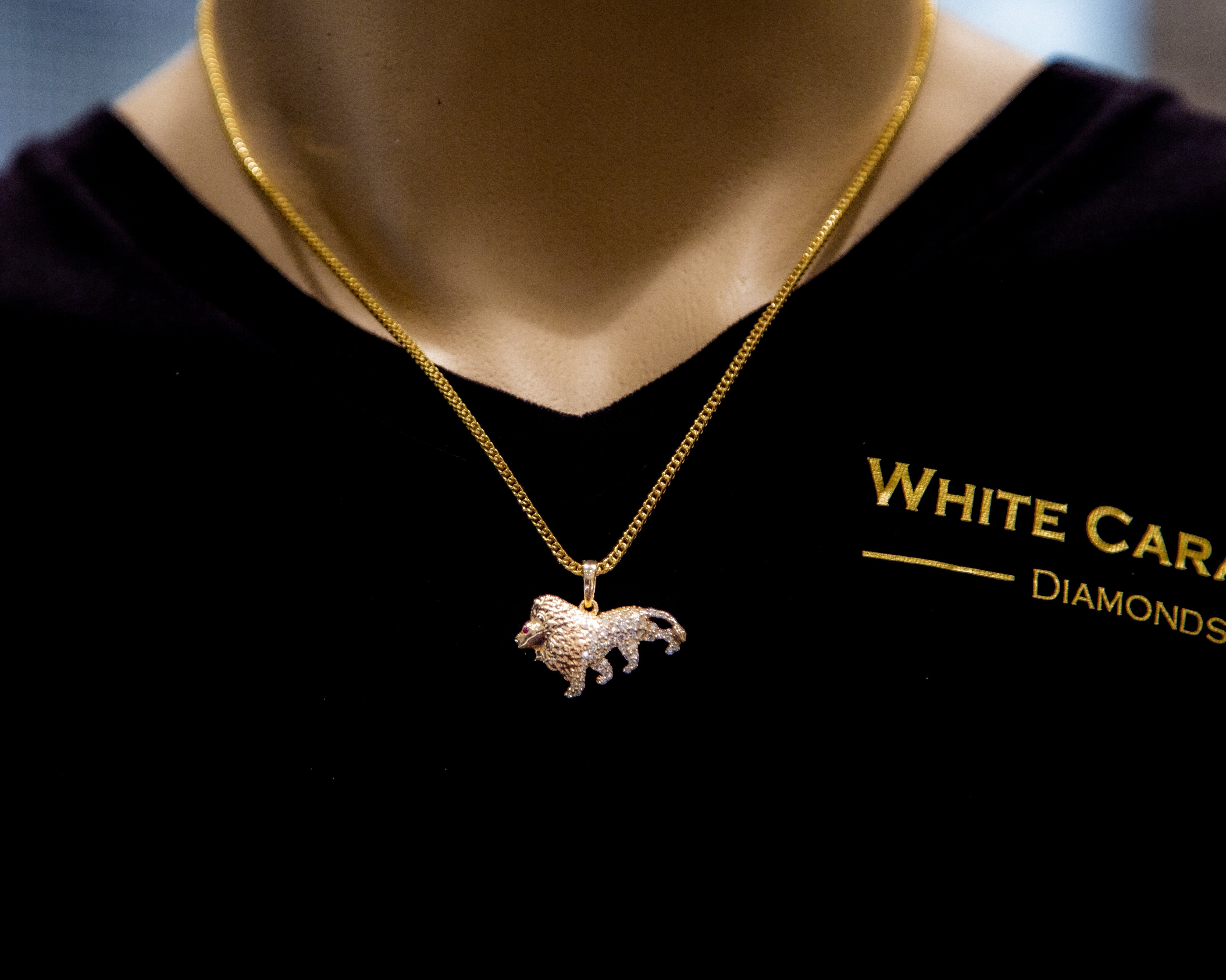 0.85 CT. Diamond Lion Pendant in 10K Gold - White Carat Diamonds 